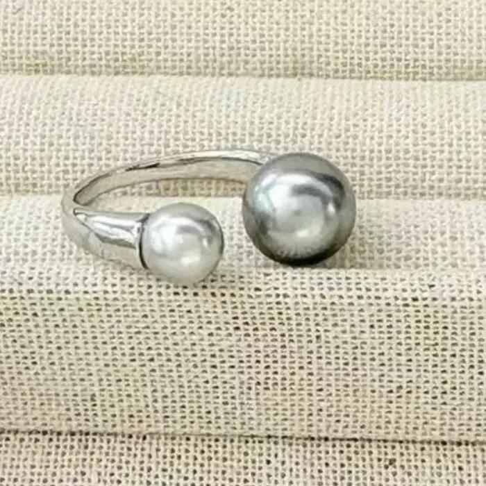 PANJBJ – bague en argent Sterling 925 avec perles grises pour femmes