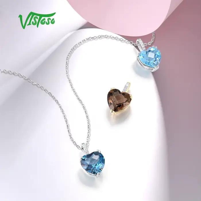 VISTOSO véritable 14K 585 Rose/blanc/jaune pendentif en or pour les femmes radiant ciel bleu topaze/grenat/fumé Quartz diamant bijoux fins