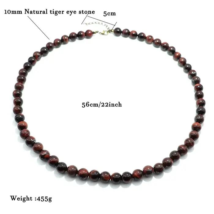 Collier minimaliste en œil de tigre pour hommes et femmes, grandes perles de 10mm, Long de 22 pouces, hip hop Rock, Onyx noir, obsidienne, perles