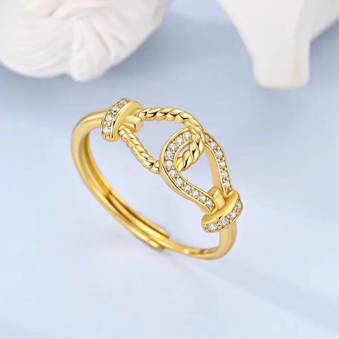 Double anneau doré en argent Sterling 925 Original