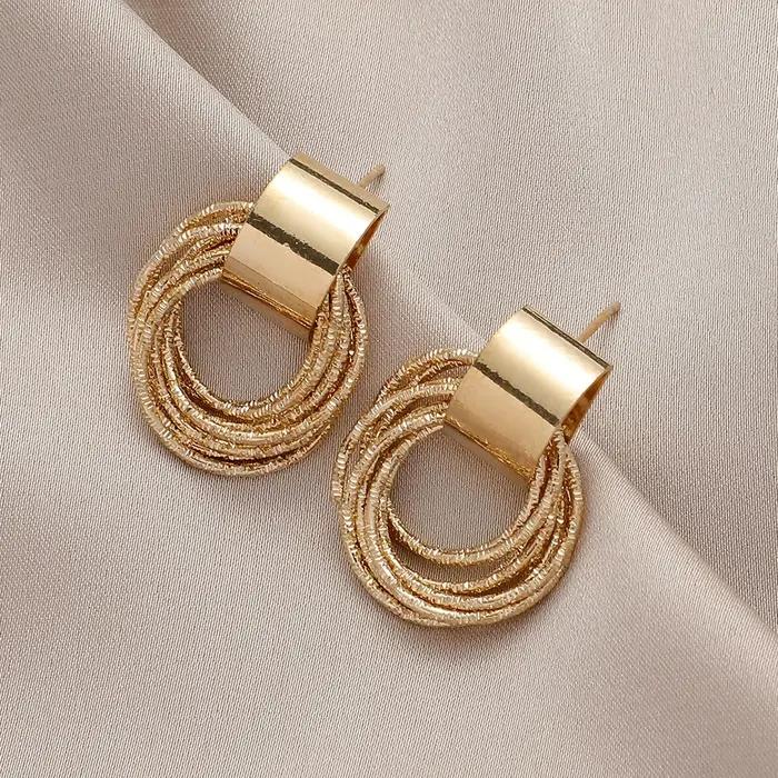 Boucles d'oreilles pendantes rondes en métal vintage pour femmes