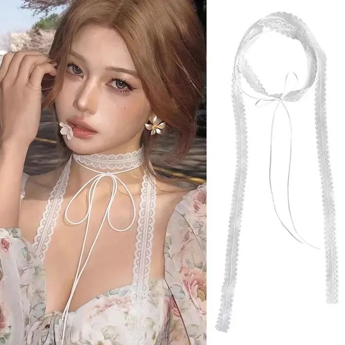 Collier en dentelle noir et blanc double couche style bohème pour femmes et filles