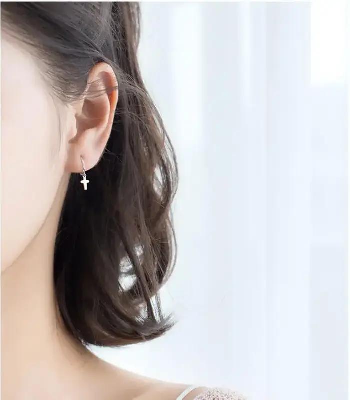 Femmes mode 100% 925 solide en argent Sterling croix boucle d'oreille petites boucles d'oreilles pour les jeunes filles adolescent cadeau Brincos