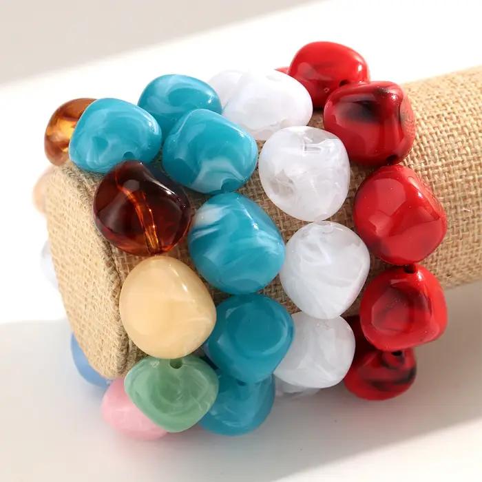 Nouveau Bracelet Extensible Bohème en Perles Irrégulières Colorées en Forme de Pierre
