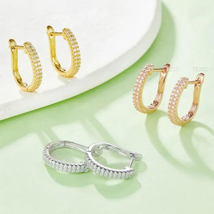 Boucles d'oreilles à clous en Argent Sterling 925 avec pierres Moissanite rondes éclatantes pour femme bijoux de luxe élégants pour offrir