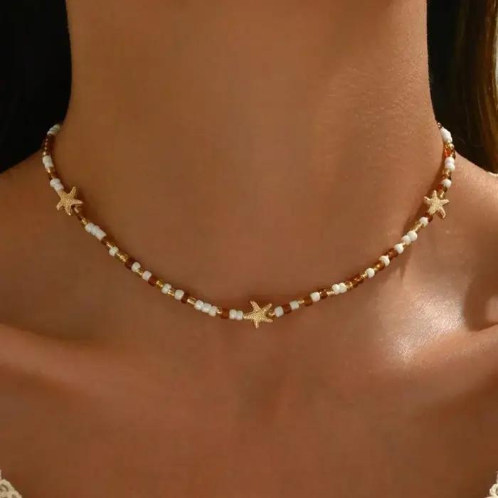 Collier bohème avec pendentif étoile de mer pour femmes