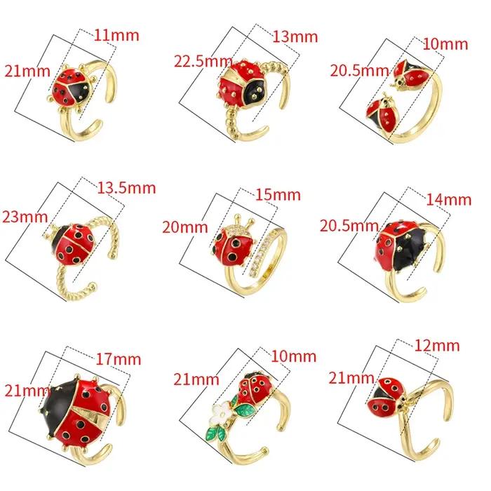 Bague ZHUKOU en zircone cubique avec émail rouge et motif coccinelle pour femmes et hommes pour soirées et occasions spéciales