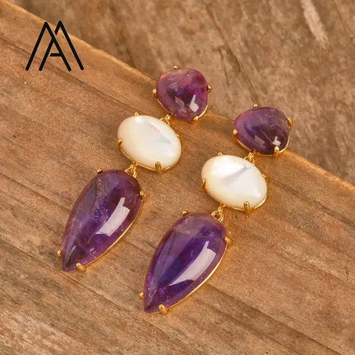 Boucles d'oreilles en Quartz Rose naturel pour femmes