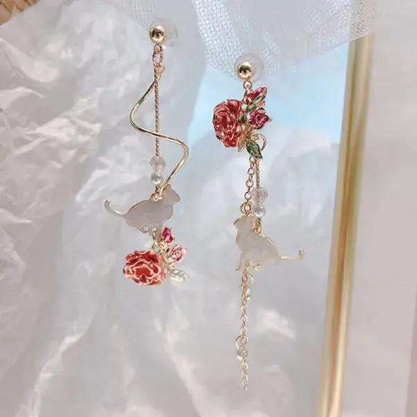 Boucles d'oreilles vintage amusantes couleur argent en forme de chat pour femme
