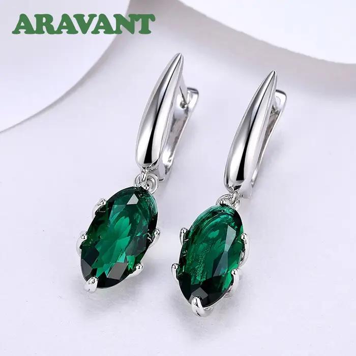 Aravant-Boucles d'oreilles ovales en argent 925 pour femme, bijoux de mariage à la mode, vert