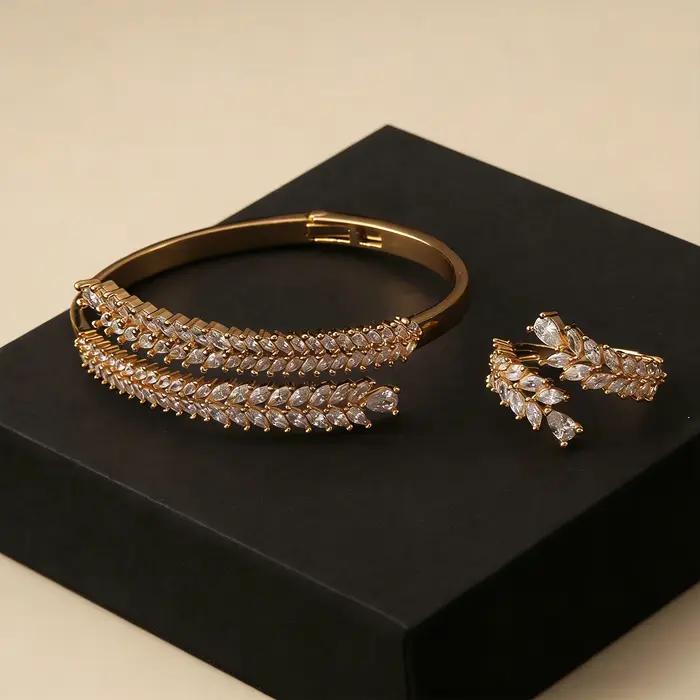 Ensemble de bijoux de luxe en cristal marquise motif feuille de vigne