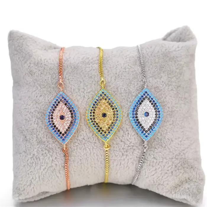 Juya – Bracelet turc à l'oeil porte-bonheur pour femme, micro-pavé de zircon, breloques œil grec, chaînes réglables, fournitures de bijoux Hamsa