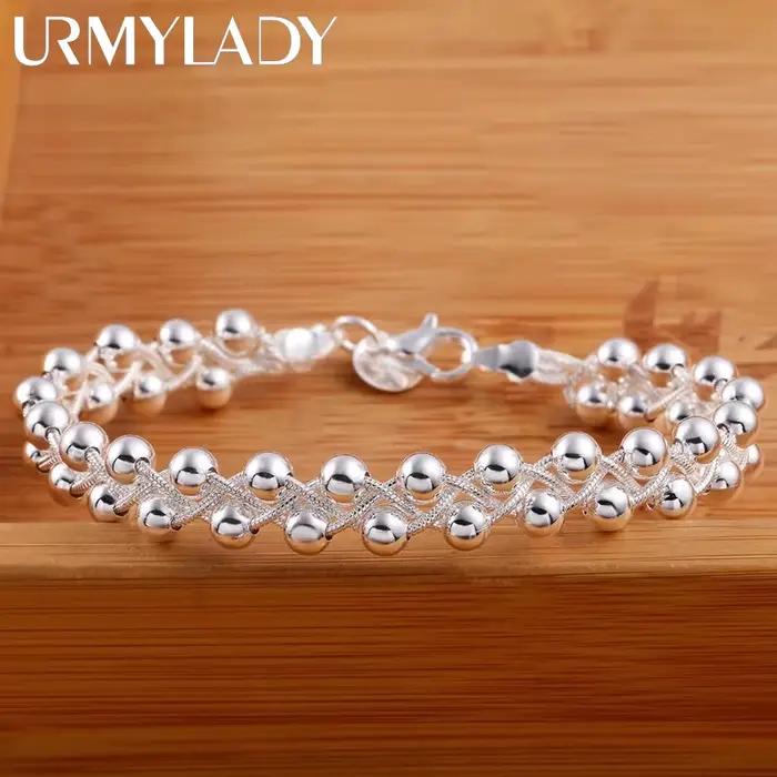 URMYLADY – Bracelet en argent Sterling 925, belle chaîne de perles tressées pour femmes, bijoux fins