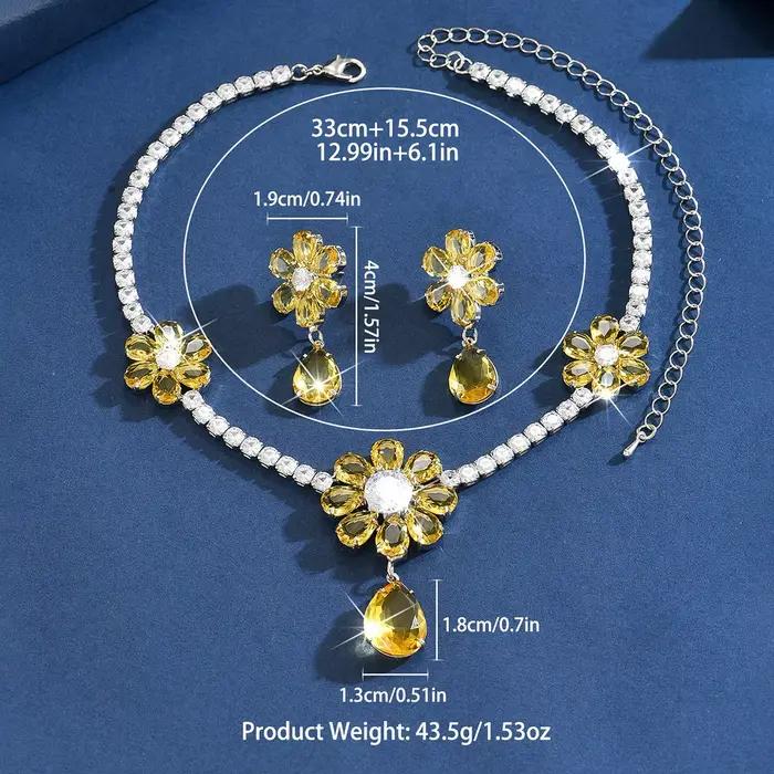 Collier de mariée fleuri, ensemble de luxe en cuivre serti de pierres en zircone, style européen, ensemble tendance pour accessoires de robe de soirée formelle