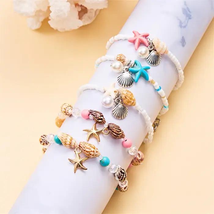 Bracelets de cheville bohémiens avec étoiles de mer et conques pour femmes occasions spéciales plage été jours festifs