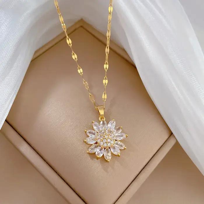 Collier de luxe avec pendentif tournesol en Zircon pour femmes