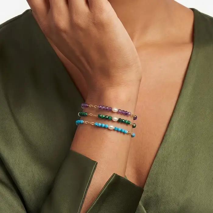 KISS MANDY – Bracelet en argent Sterling 925, style bohème, perles de Malachite, bijoux, chaîne à maillons en perles naturelles, cadeau pour femmes, MPB13