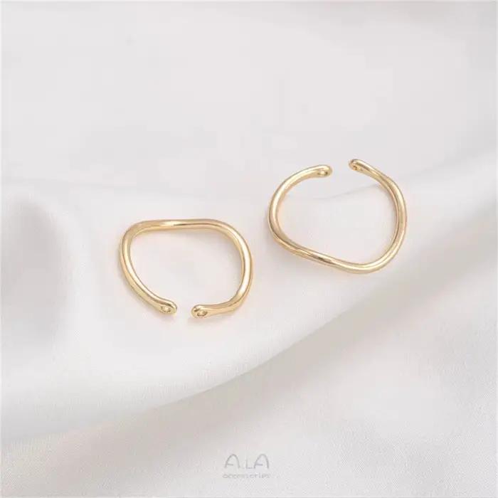 Ensemble de bagues incurvées ondulées enveloppées d'or 14K, avec perles de riz et anneau au trésor d