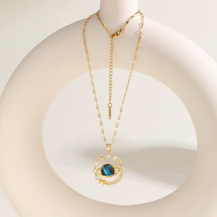 Collier planète en Zircon mental de luxe léger pour femmes, collier chaîne à lèvres en acier inoxyda