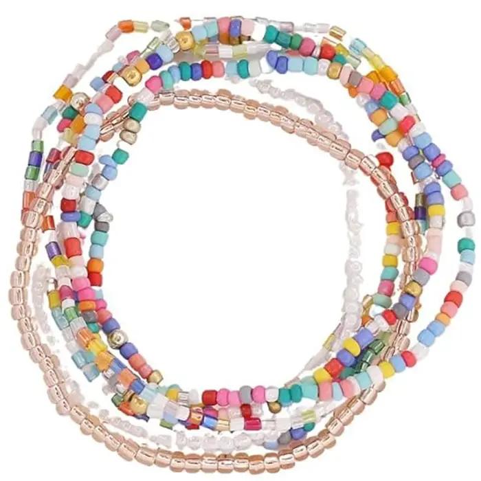 Boho coloré à la main empilable perle Bracelets ensemble multicolore graine couches extensible Bracelet