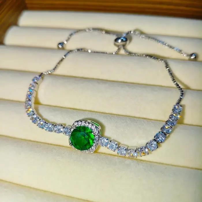 Bracelet en argent sterling 925 avec zircon imitation moissanite taille princesse carrée de 2 carats