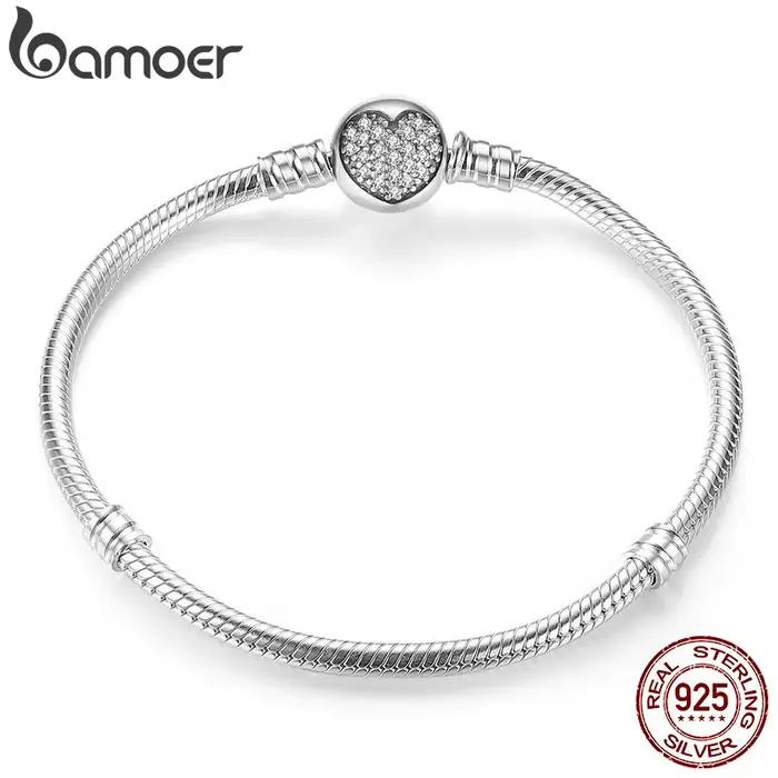 BAMOER authentique 100% 925 argent Sterling classique serpent chaîne Bracelet et Bracelet pour les f