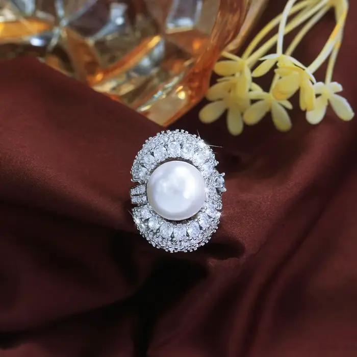 Pera – magnifiques bagues ouvertes réglables en zircone brillante avec imitation de perles