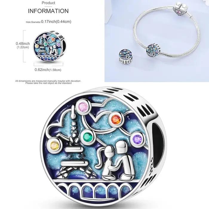 Breloques d'église en argent sterling 925 serties de zirconium blanc pour femmes occasions spéciales et bijoux de voyage autour du monde