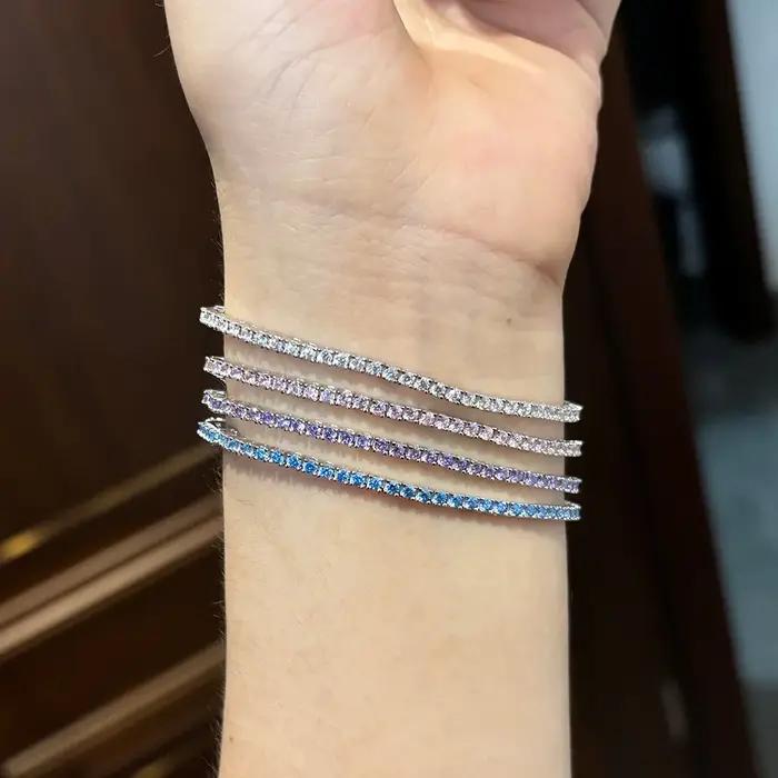 FEOBUR – Bracelet de Tennis en diamant bleu à haute teneur en carbone pour femmes