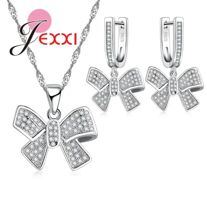 Ensembles de bijoux classiques en argent regardé 925 pour femmes, biscuits complets, collier et bouc
