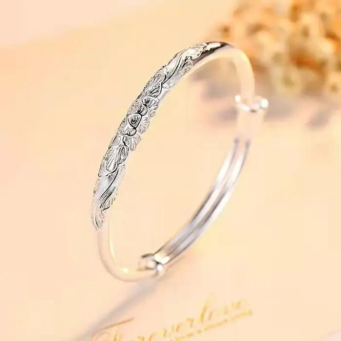Bracelet jonc rond tendance en argent sterling 925