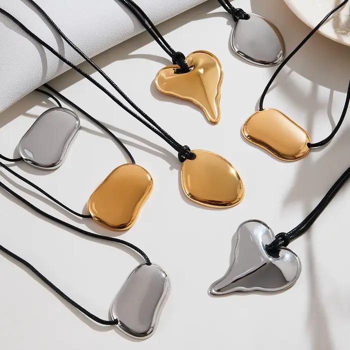 Collier Long superposé en cuir noir pour femmes