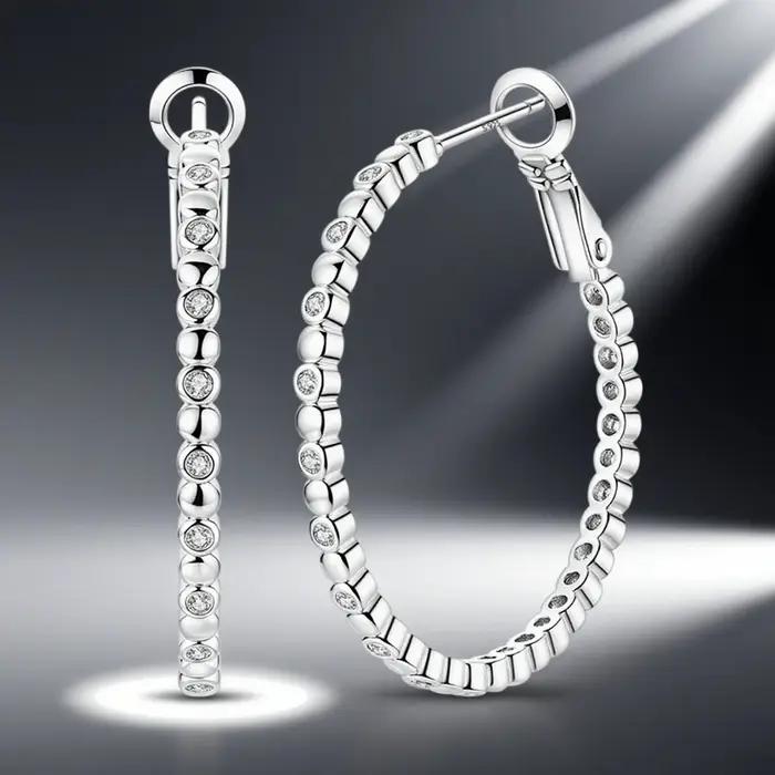 Boucles d'oreilles rondes en argent Sterling 925 pour femmes et filles