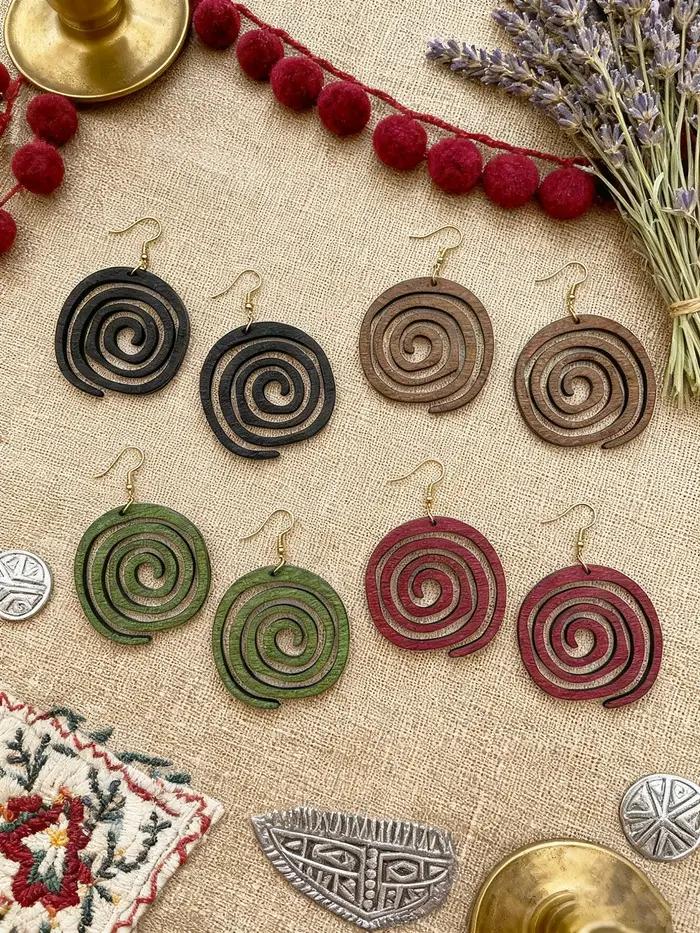 4 paires/ensemble de boucles d'oreilles géométriques rondes en bois de Style Vintage