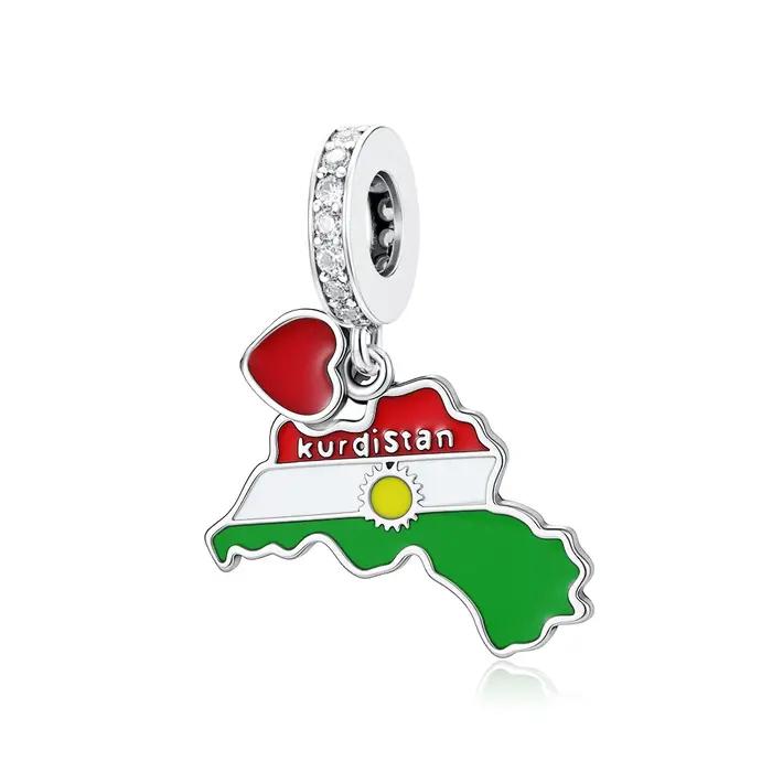 Breloque pendante en argent 925 avec drapeau et carte nationale du Mexique, du Brésil, de la Pologne, de la France, perle émaillée, accessoires pour bracelet DIY, cadeau de voyage
