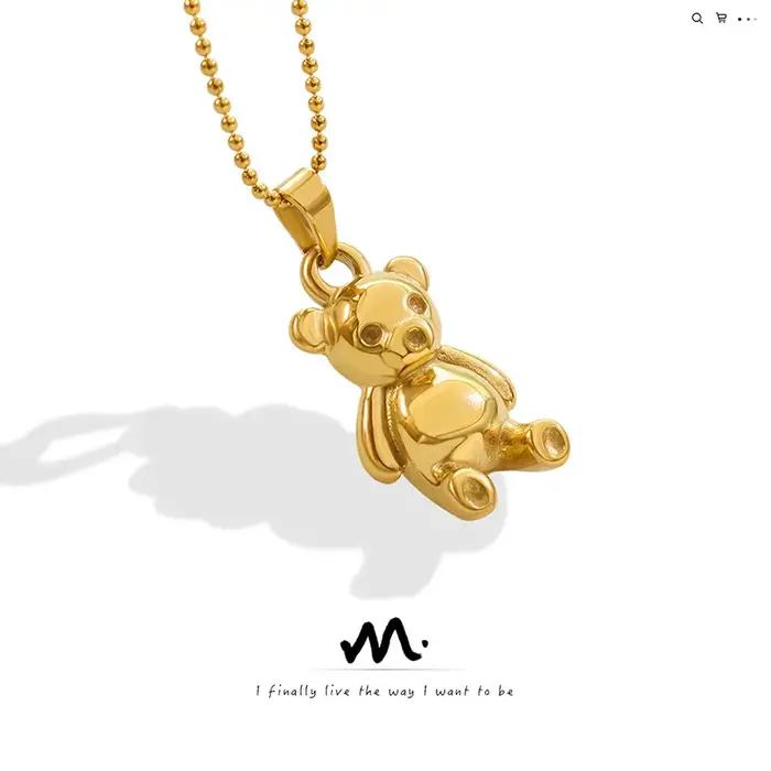 Collier avec pendentif ours couleur or pour femmes, luxe français, Design à la mode, ras du cou en a