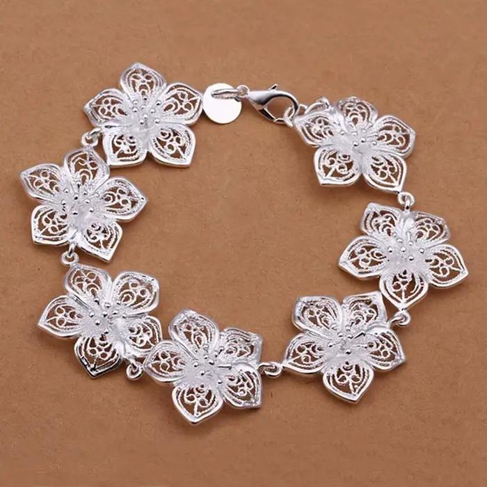 Bracelet en argent Sterling 925, chaîne à fleurs, élégant, beau, bijoux de mariage pour femmes, mignon, 20cm, 8 pouces