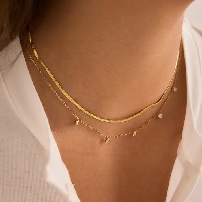 Collier avec pendentif en zircon pour femmes style moderne multicouche plaqué or 18 carats acier inoxydable soirée partie bijoux élégants