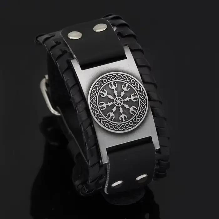 Nouveau rétro large cuir nordique Rune d'Odi Bracelet hommes Bracelet celtique Viking bijoux Bracelet accessoires cadeaux de fête