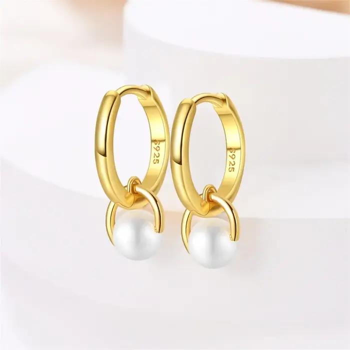 100% 925 argent Sterling perle géométrie dorée boucles d'oreilles pour les femmes mode fête d'anniversaire bijoux de