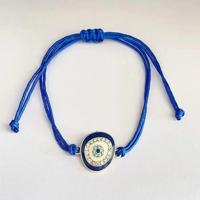 Bracelets tissés mauvais yeux avec breloques, bracelets empilables en tissu