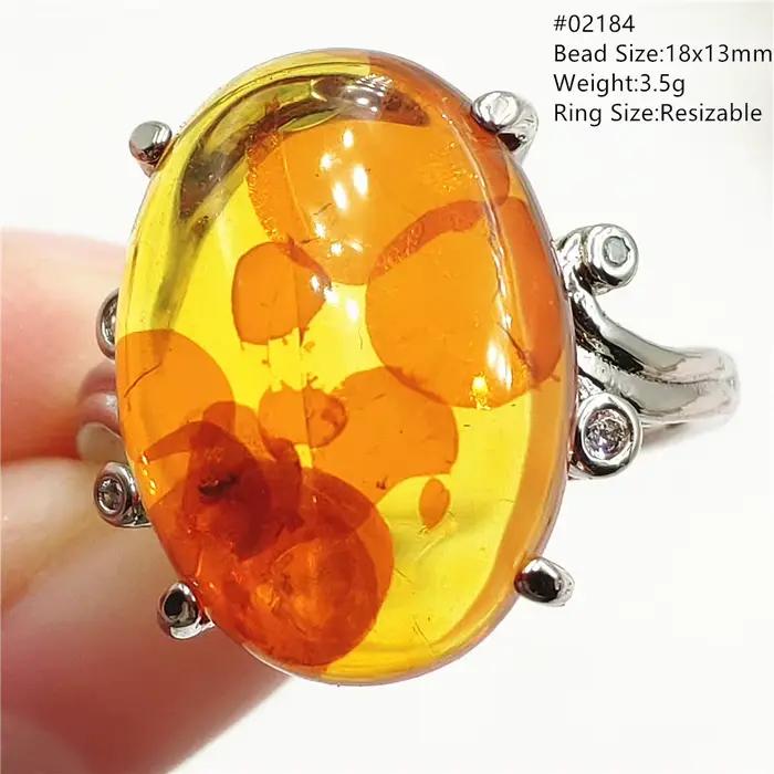 Bague réglable en ambre jaune Piebald naturel pour femme