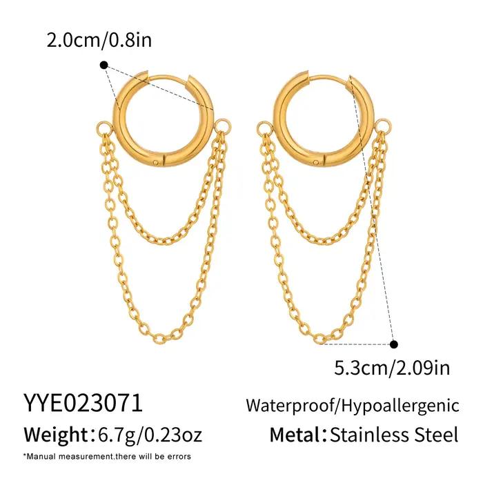 c.citybeauty Boucles d'oreilles créoles élégantes au design moderne en acier inoxydable avec chaîne