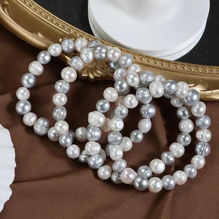 Grand Bracelet de perles naturelles baroques irrégulières de 9mm pour femmes