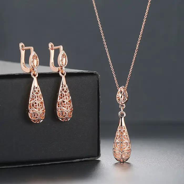 Ensemble de Bijoux Classique en Forme de Goutte d'Eau Ajourée