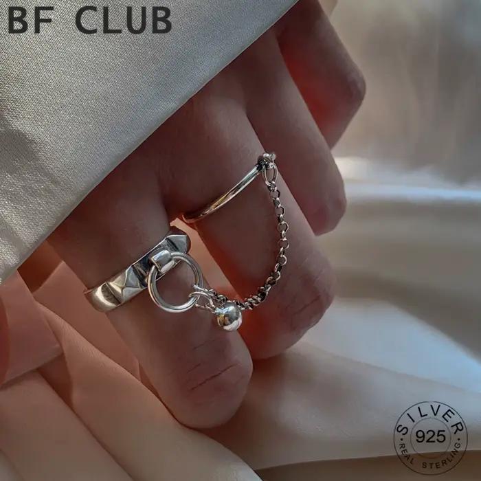 Bague géométrique ronde rétro en argent Sterling 925 véritable pour femmes