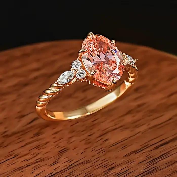 Produit le plus vendu - Bague en argent sterling 925 Pappalacha rose orange - Tendance pour les femmes
