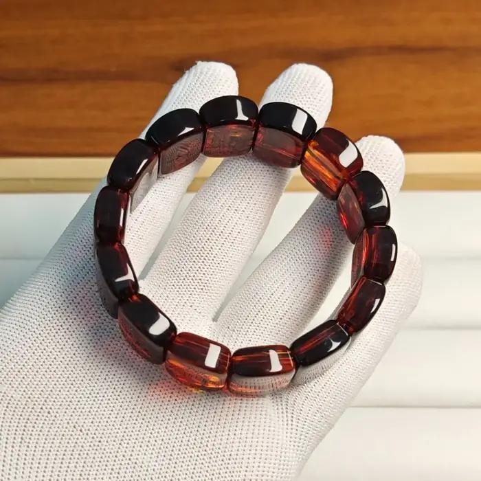 Bracelet large en ambre rouge naturel pour hommes et femmes