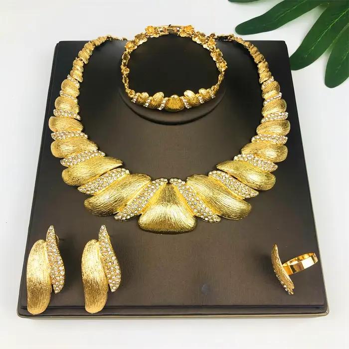 Ensembles de bijoux plaqués or de dubaï pour femmes, boucles d'oreilles tendance originales brésilie