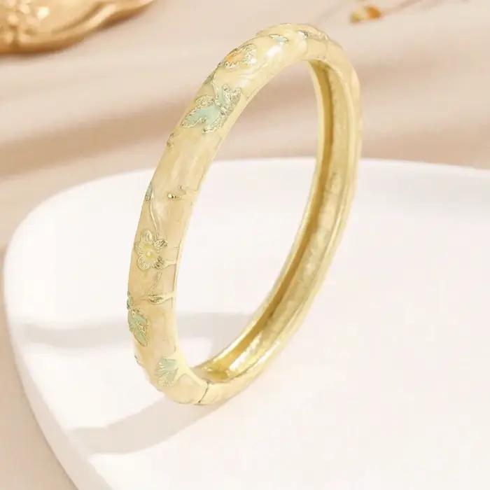 Bracelets Cloisonné, Bracelets Vintage à Fleurs en Émail Vert/Rouge/Violet/Bleu/Rose/Jaune, Cadeau d'Anniversaire, Cadeau de Naissance, Cadeau pour Elle